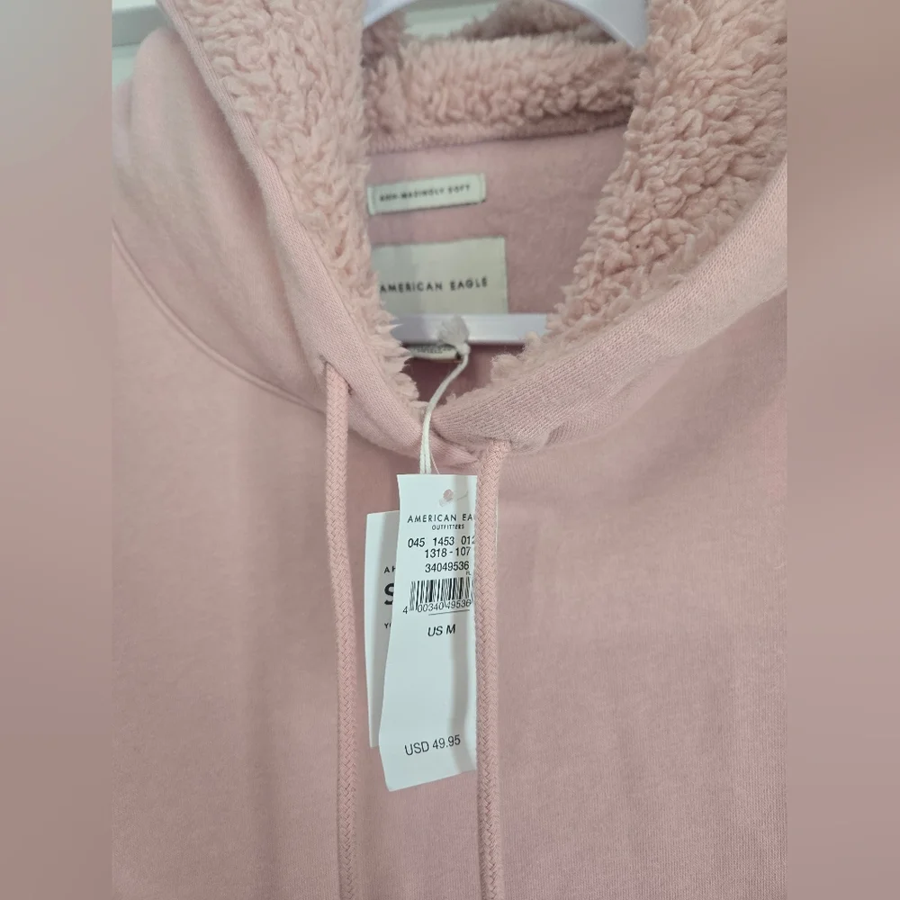 New American Eagle Jegging Fit Ahh-mazingly Soft Medium Pink Fur Hoodie Sweat - Picture 2 of 7